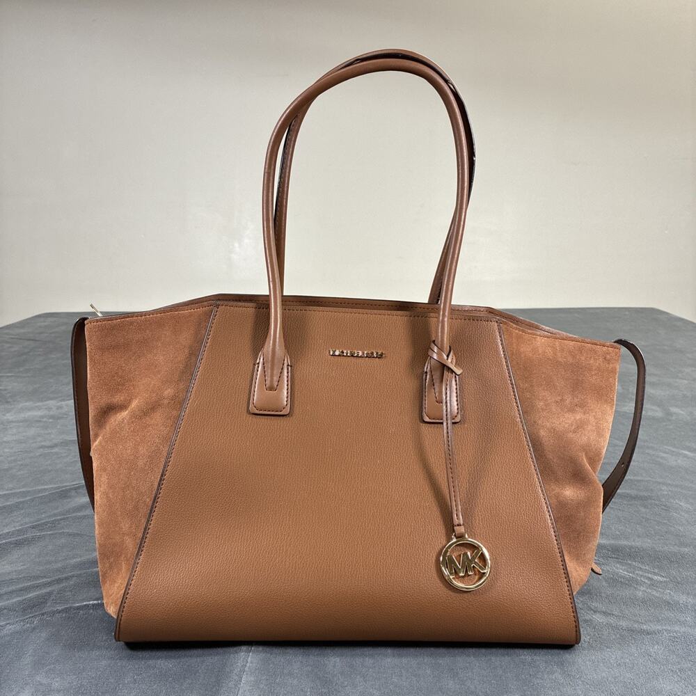 Michael Kors Avril XL Zip Tote Shoulder Leather Bag Dark Tan Benefits Charity